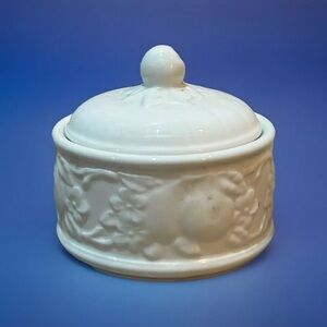 Myott Staffordshire sugar bowl White Ironstone Embossed Fruit & Flowers